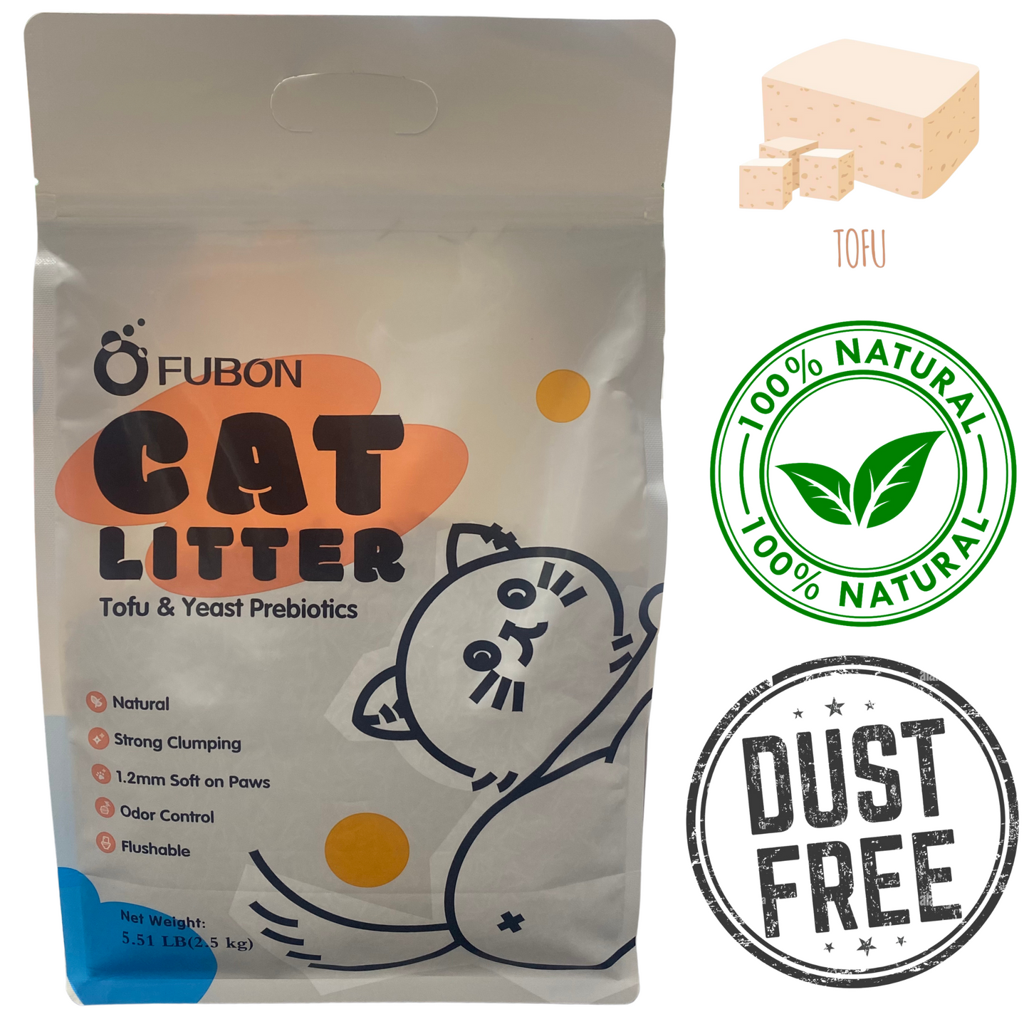 Fubon - Natural Tofu Clumping Cat Litter - 5.5 lb