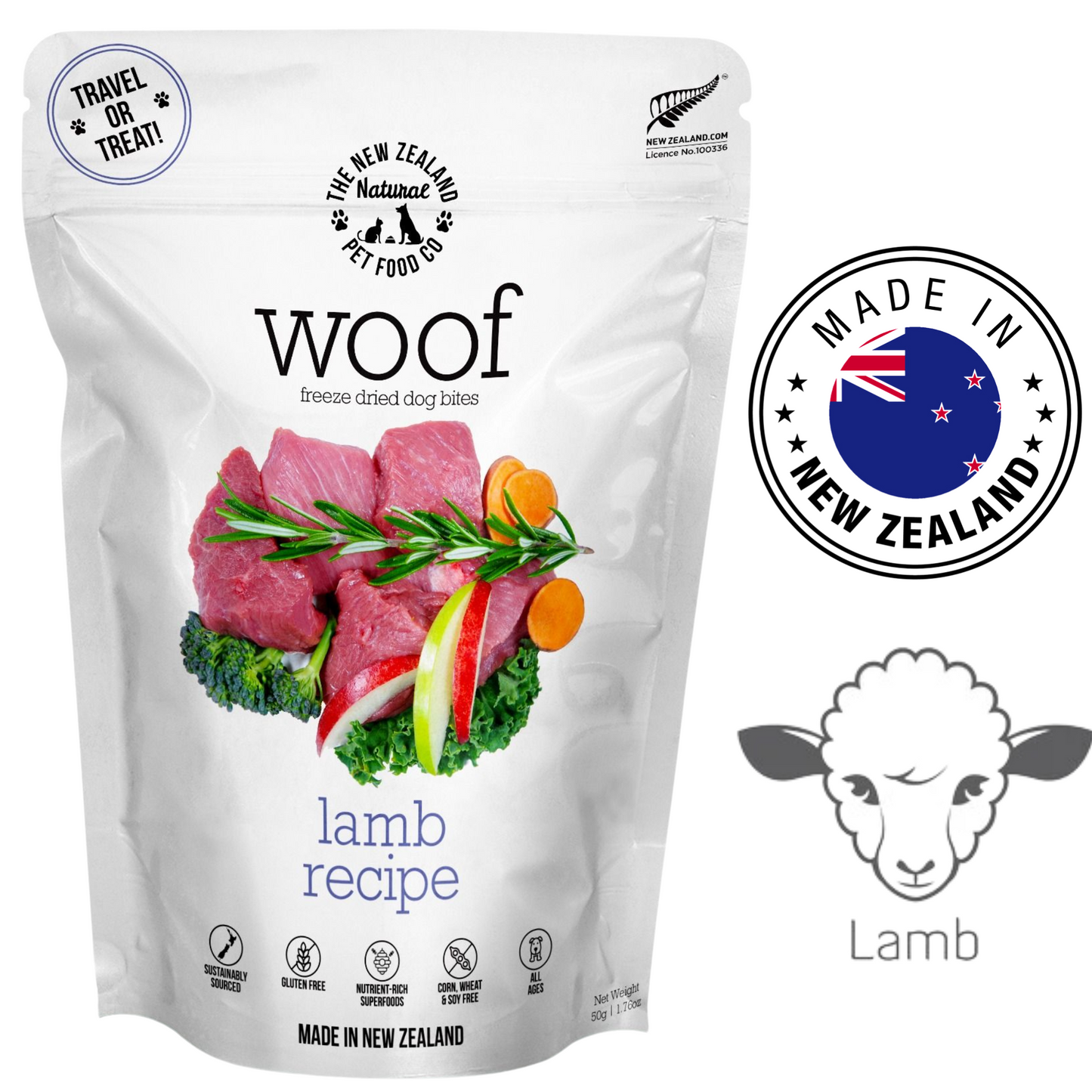 NZPF Woof - Lamb Freeze Dried Dog Treats - 50 Grams