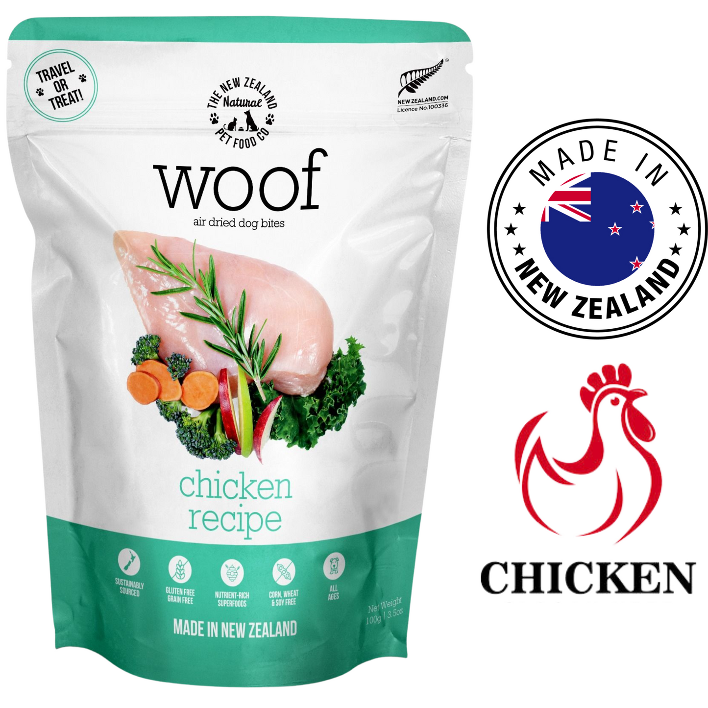 NZPF Woof - 鸡肉风干狗粮 - 100克