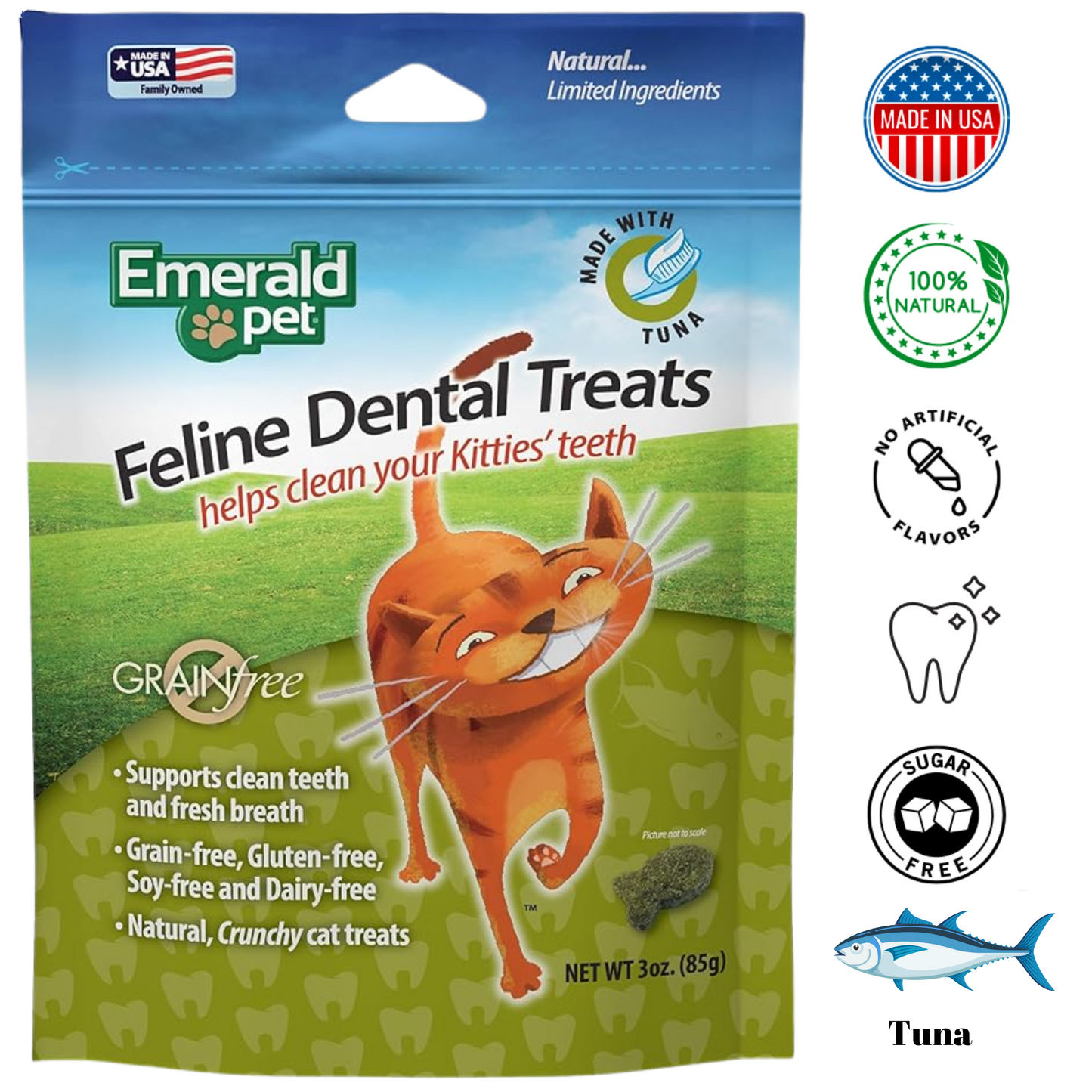 Emerald Pet - Dental Cat Treats Tuna - 3 Oz