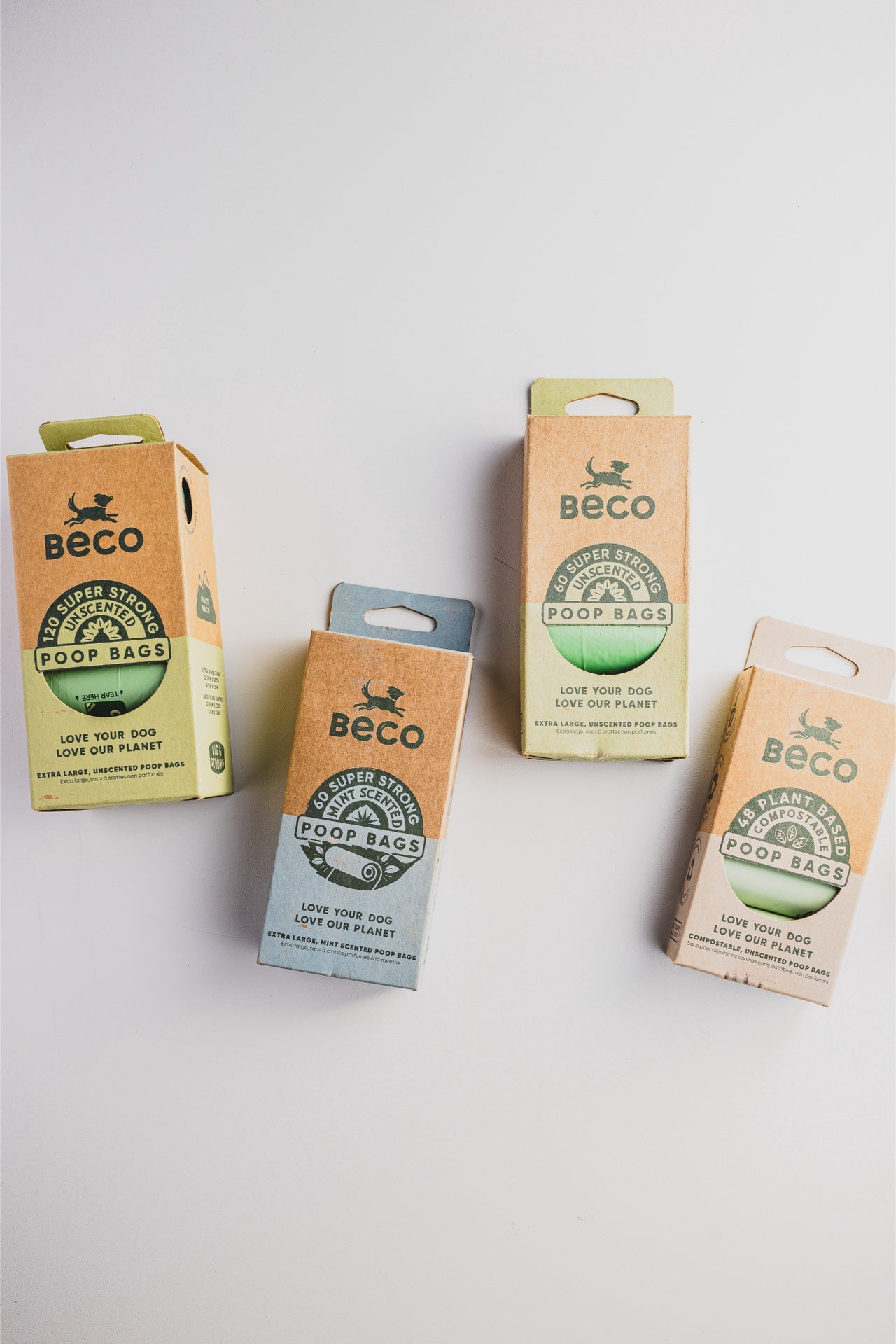 Beco Unscented Poop Bags 120 Pack, eco-friendly pet waste disposal, compostable plant-based materials, unscented for sensitive pets, strong, leak-proof, tear-resistant, reliable cleanup.