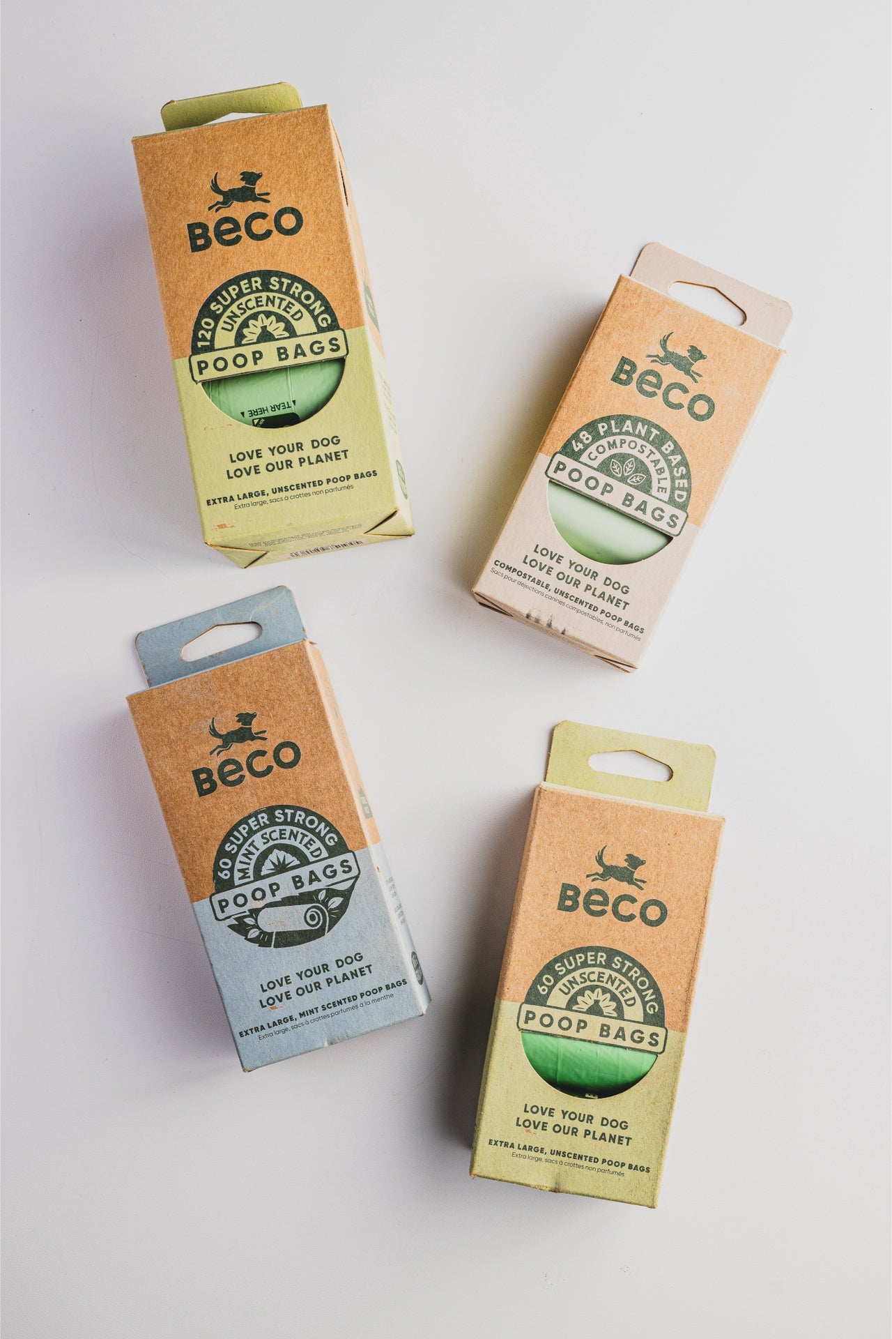 Beco Unscented Poop Bags 120 Pack, sustainable solution for pet waste, compostable plant-based materials, unscented for pet sensitivities, strong, leak-proof, tear-resistant, hygienic cleanup.