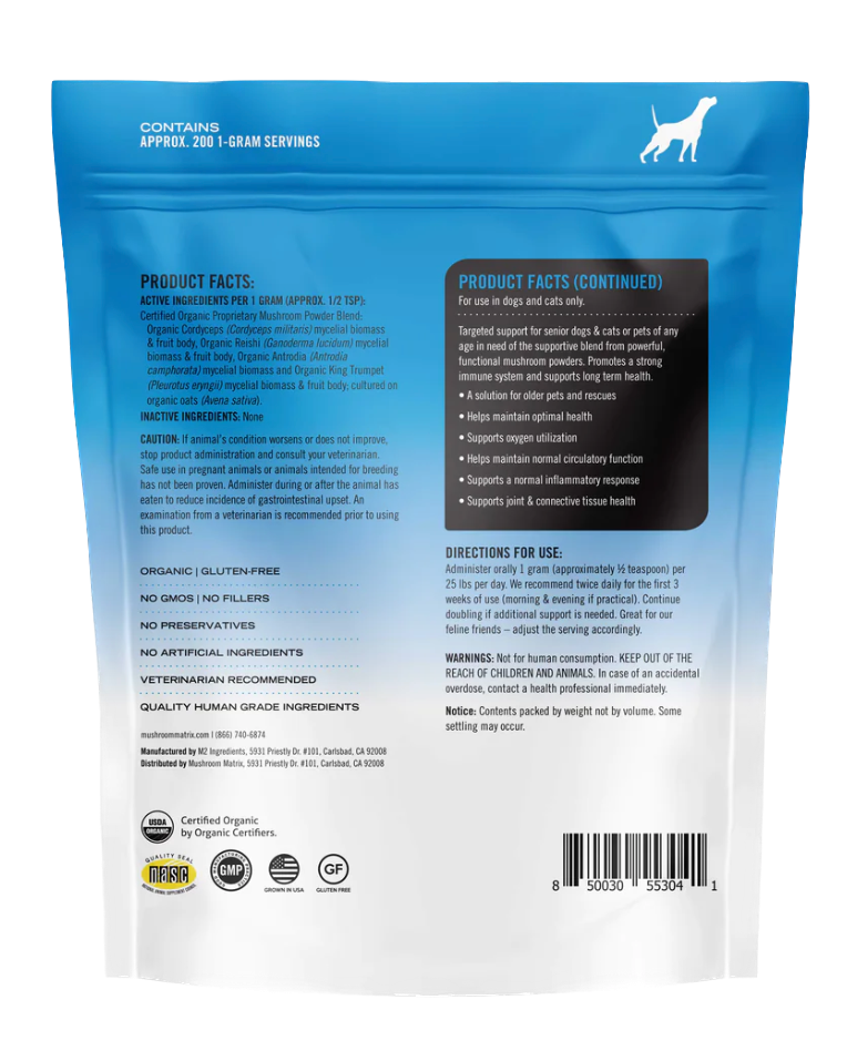 Canine Matrix Skin and Coat Mushroom Powder Dog and Cat 100g, Organic Blend for Healthy Skin and Coat, Supports Immune Health, Easy-to-Mix Daily Use Powder