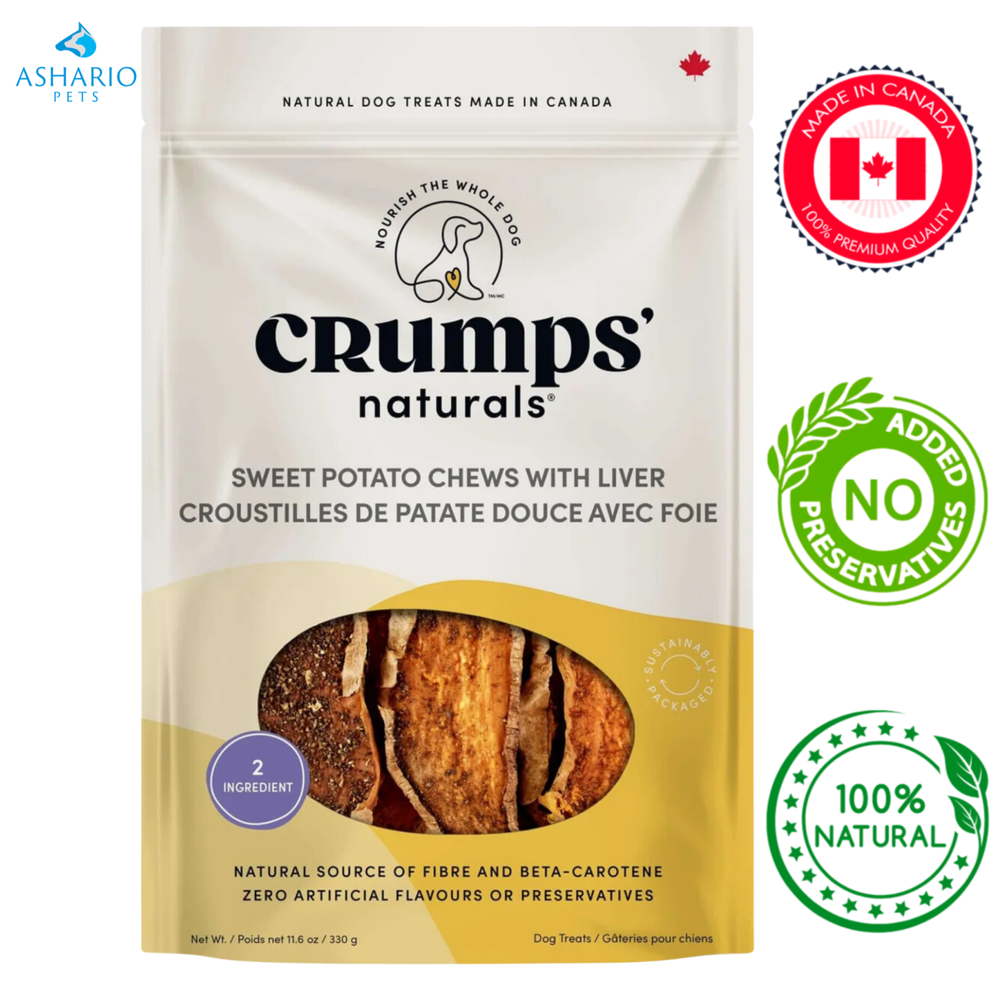 Crumps' Natural - Friandises déshydratées à la patate douce et au foie pour chiens - 330 grammes