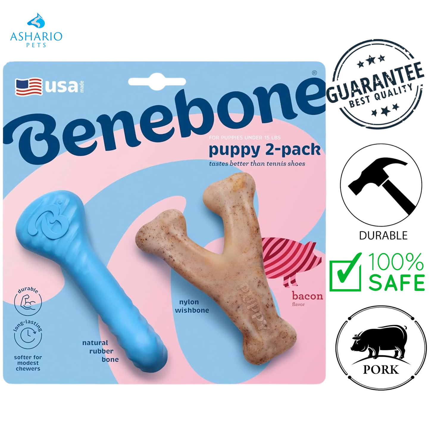 Benebone - Bacon Wishbone/Rubber Bone Flavoured Puppy Chew Toy