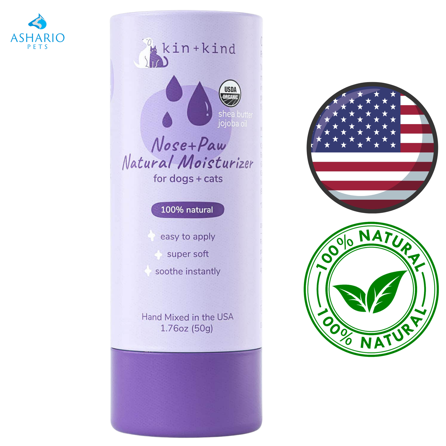 Kin+Kind - Bâtonnet hydratant pour le nez et les pattes des chats et des chiens - 1,76 oz