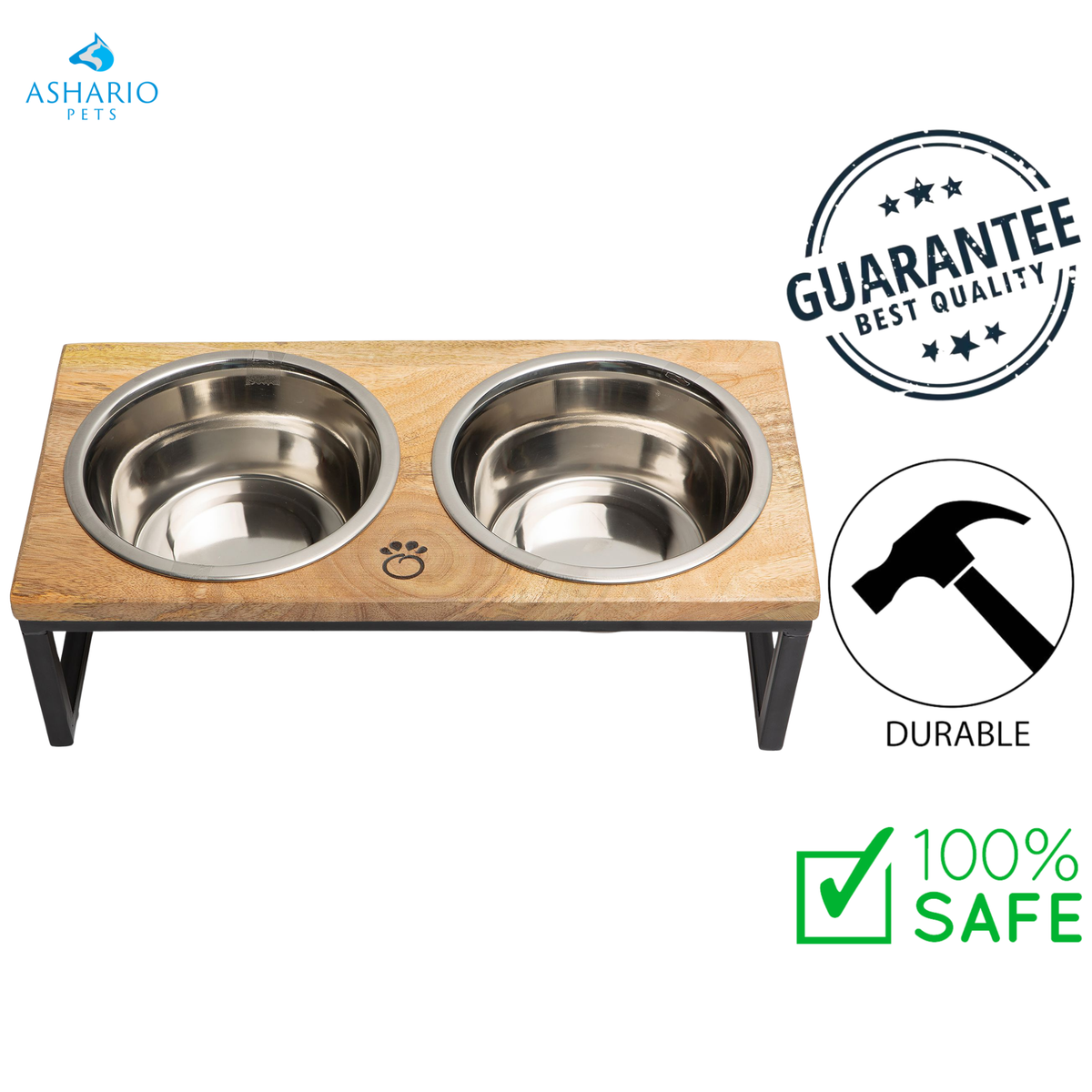 GF Pet - Wood & Metal Elevated Double Bowl Dog Set