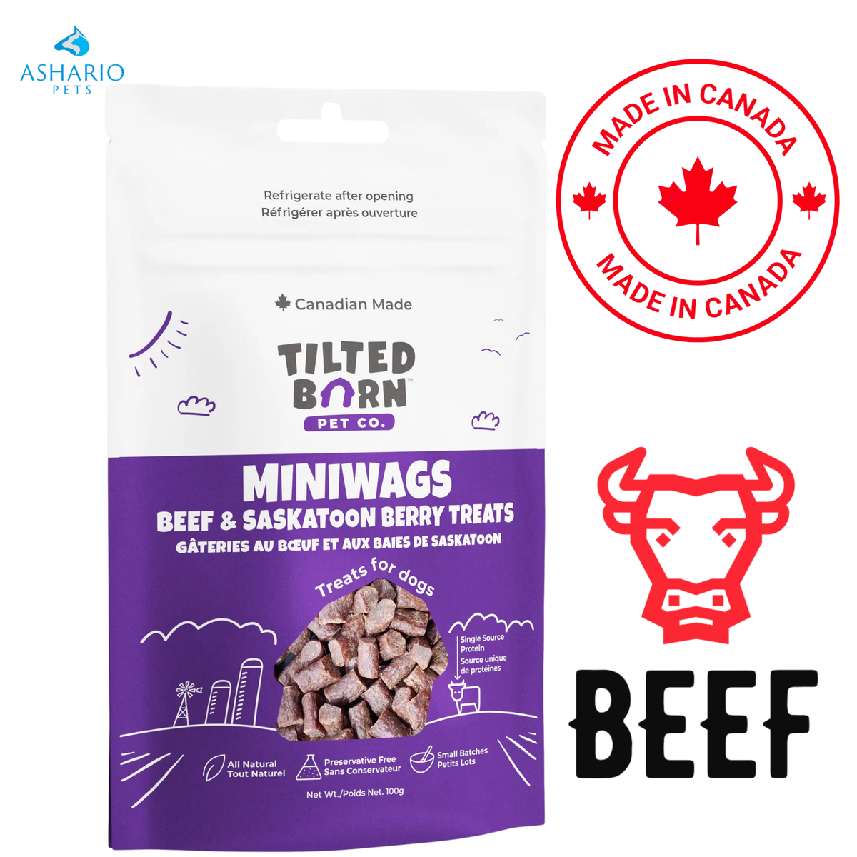 Tilted Barn - Canadian Beef & Saskatoon Berry MiniWags Dog Treats