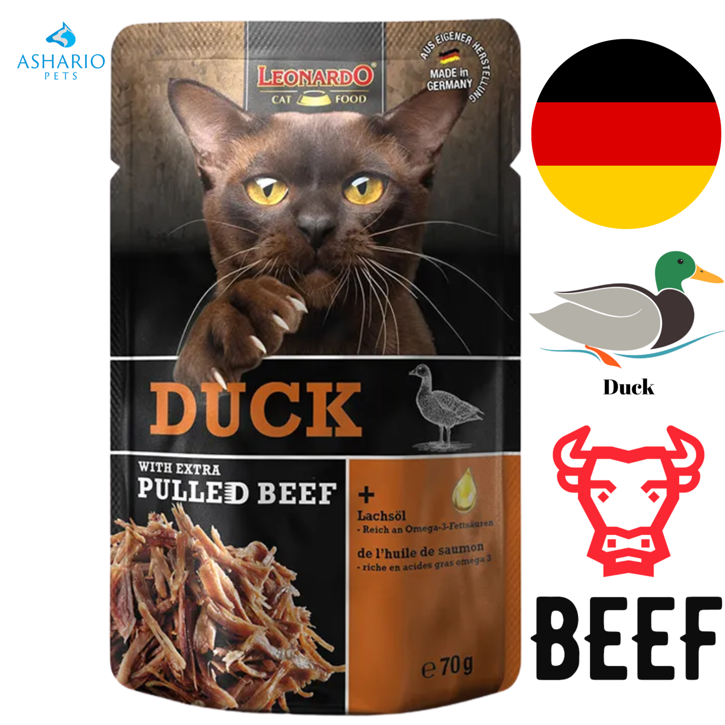 Leonardo - Duck With Extra Pulled Beef Wet Cat Food Pouch