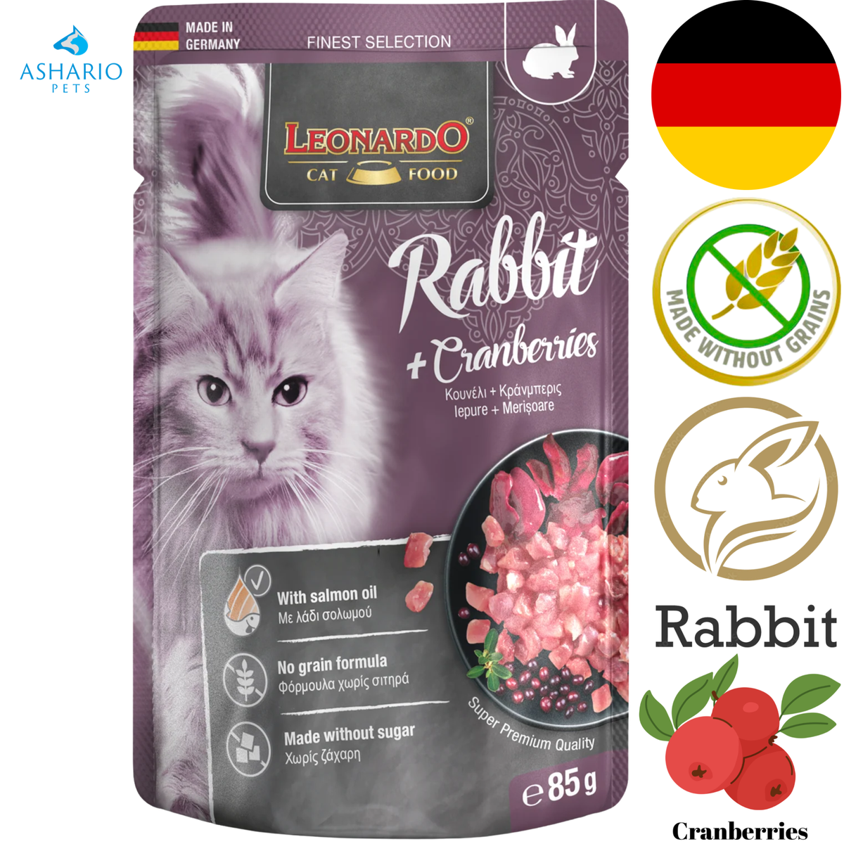Leonardo - Finest Selection Rabbit & Cranberries Wet Cat Food Pouch