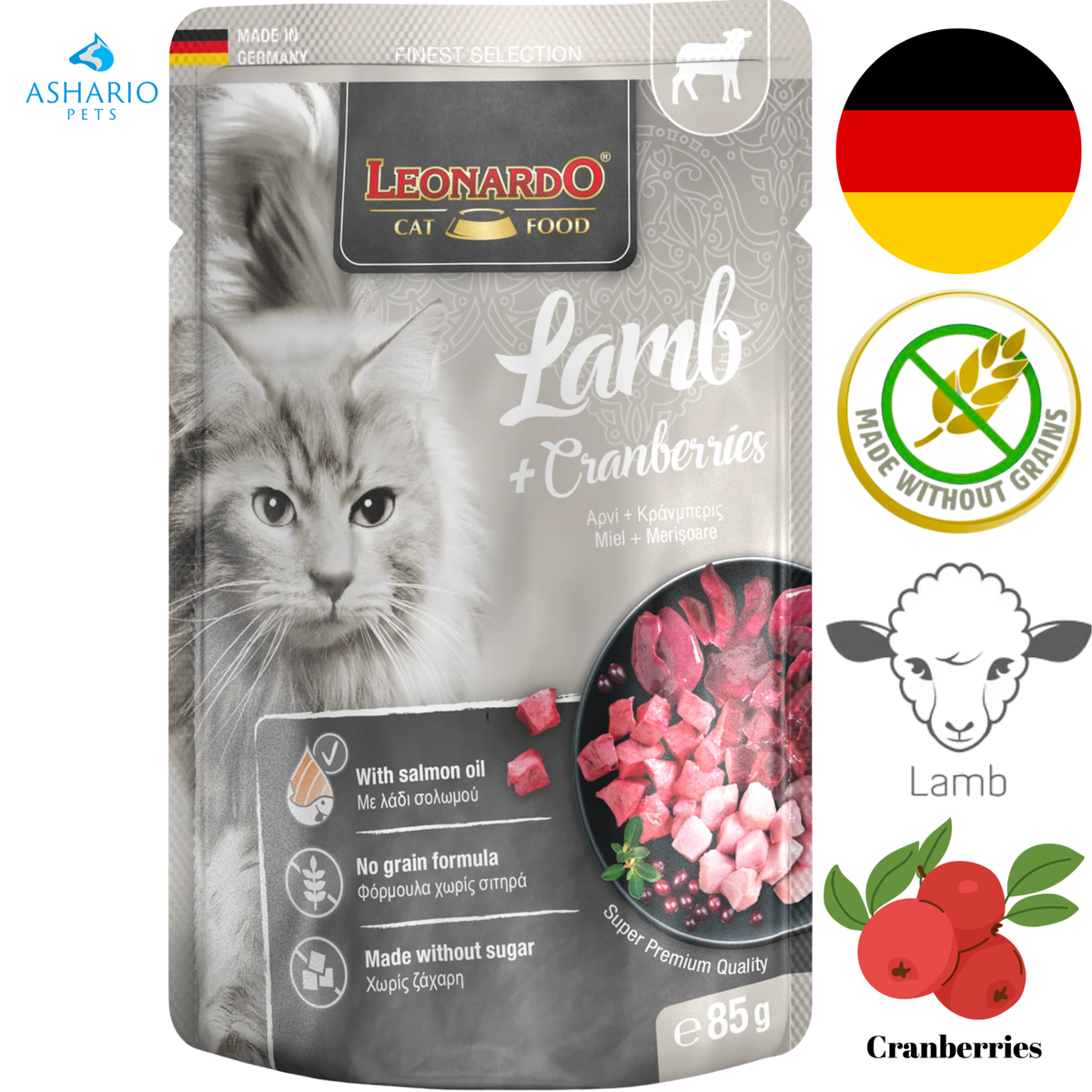 Leonardo - Finest Selection Lamb & Cranberries Wet Cat Food Pouch