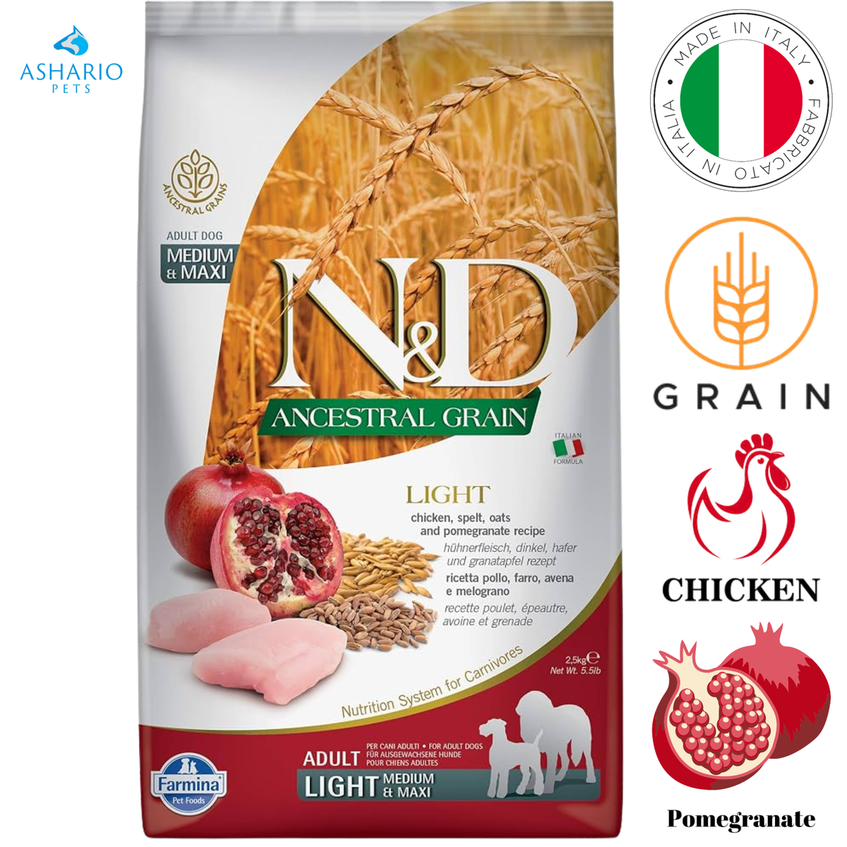 Farmina - Ancestral Grain Chicken & Pomegranate Light Medium & Maxi Dry Dog Food