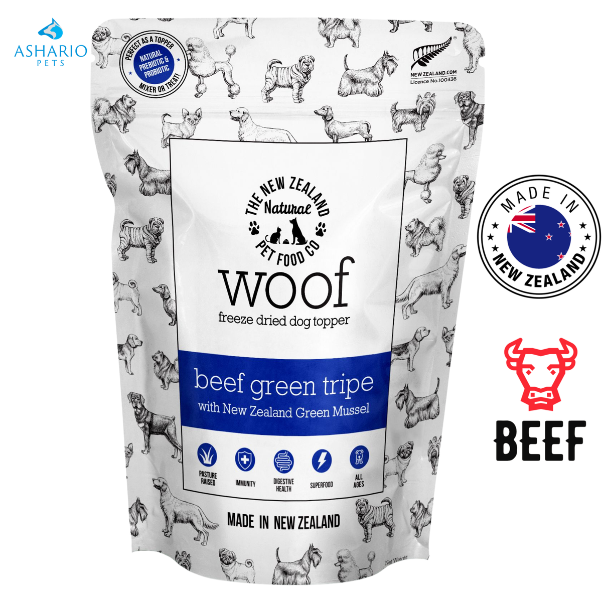 NZPF Woof - Beef Green Tripe With Green Lipped Mussels Freeze Dried Dog Treats
