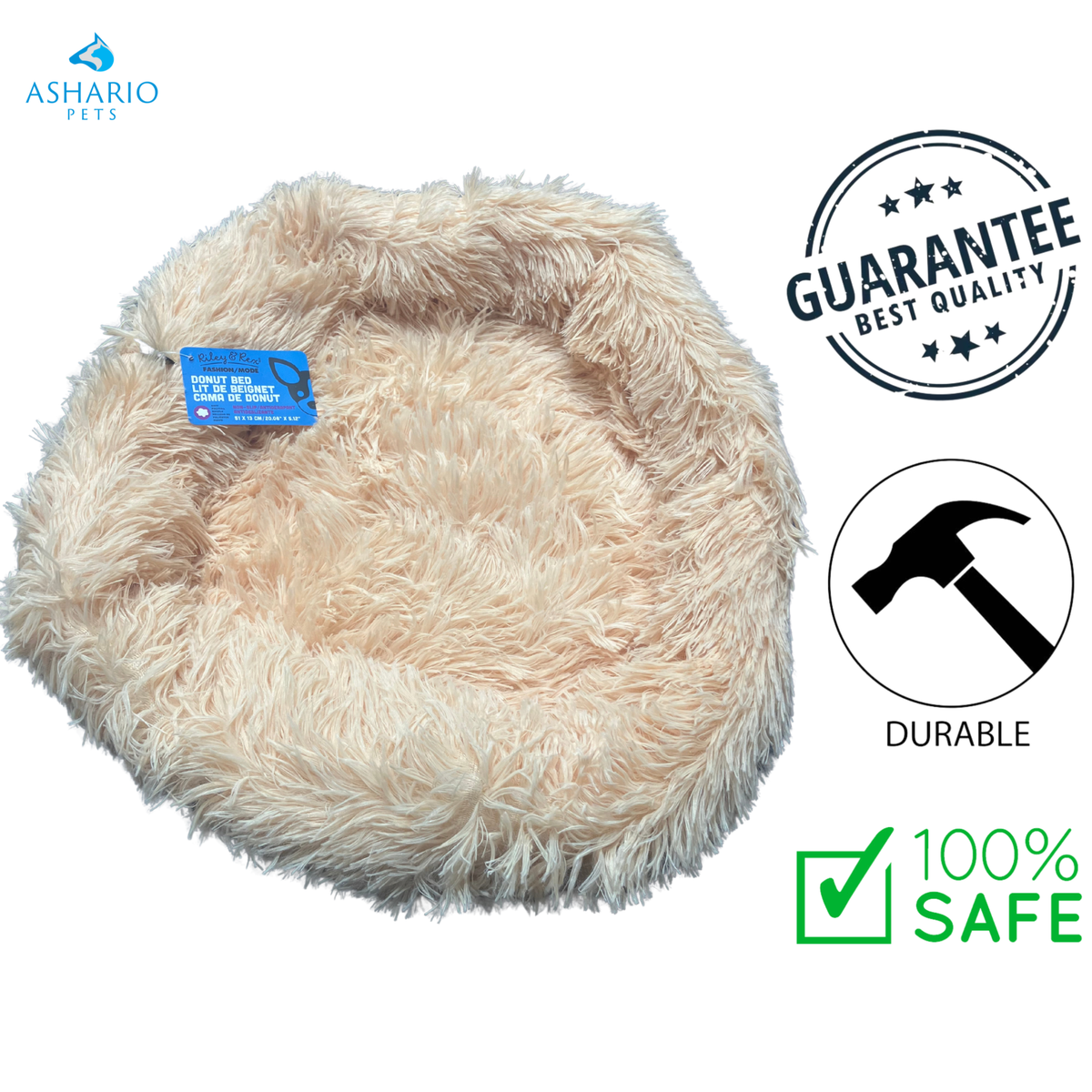 Riley & Rex - Removable Stuffing Non-Slip Donut Bed - 21 Inch