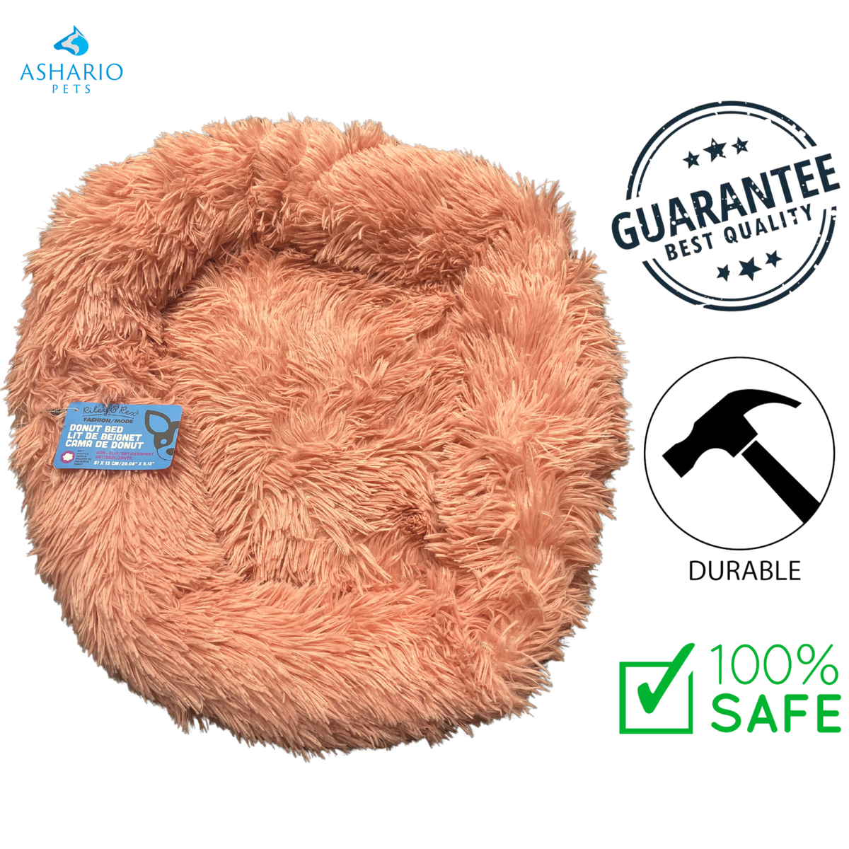 Riley & Rex - Removable Stuffing Non-Slip Donut Bed - 24 Inch
