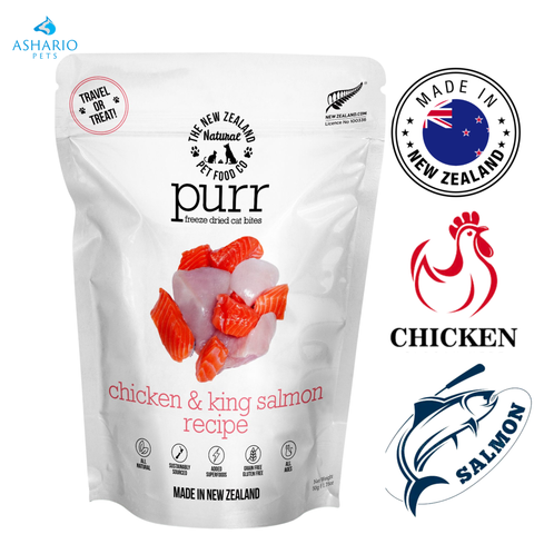 NZPF Meow – Friandises lyophilisées au poulet et au saumon pour chats – 50 grammes