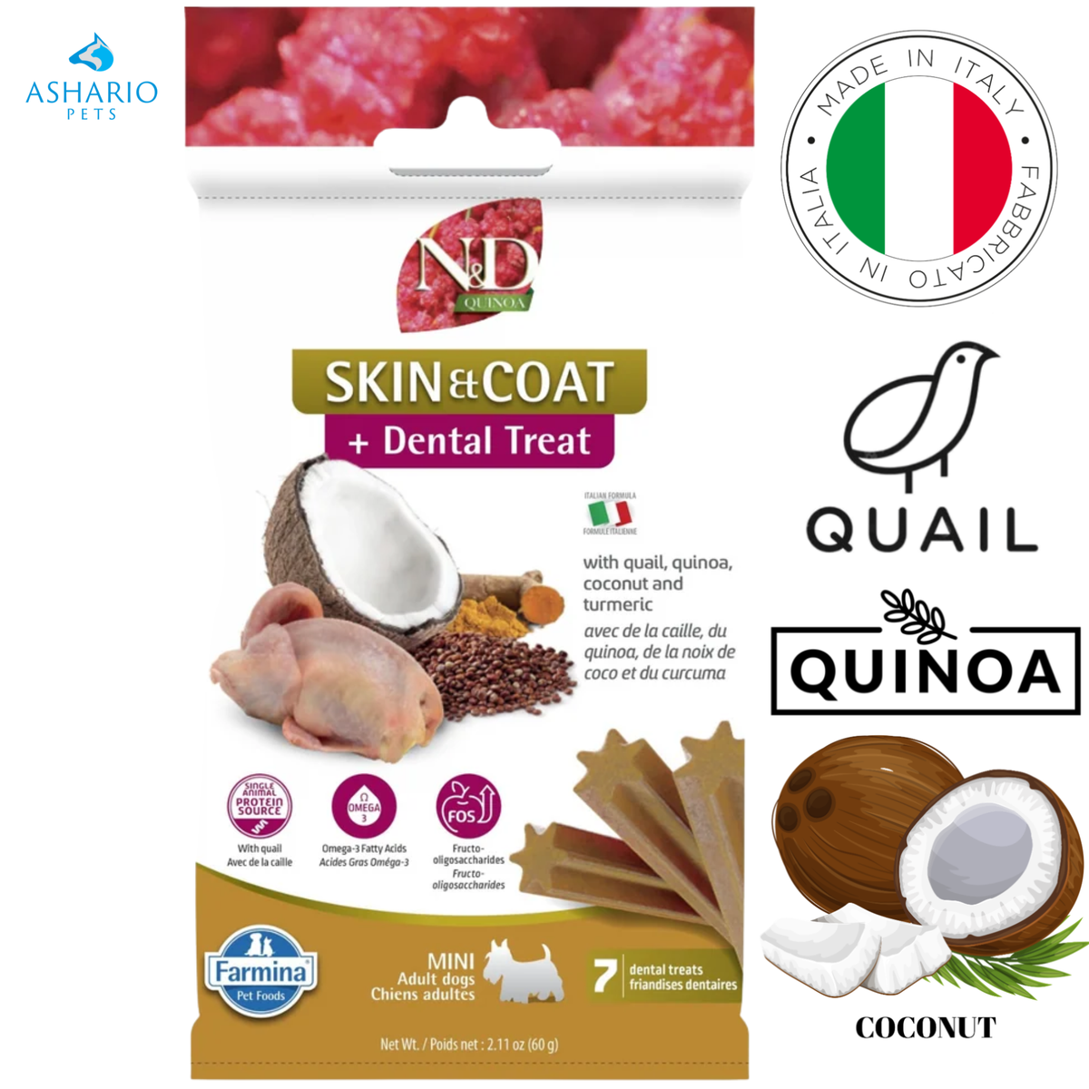 Farmina - Skin & Coat Quail & Quinoa Adult Mini Dental Dog Treats