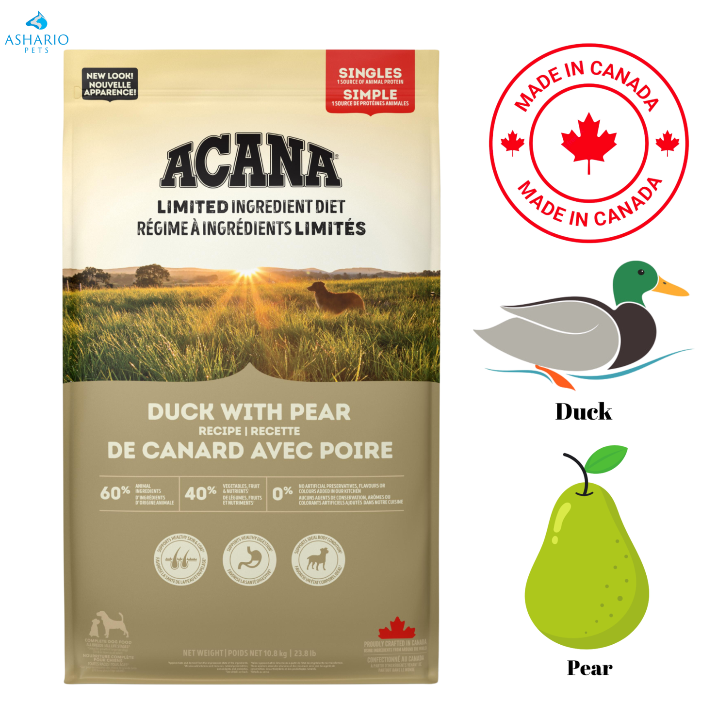 Acana - Croquettes pour chiens au canard et à la poire, ingrédients limités