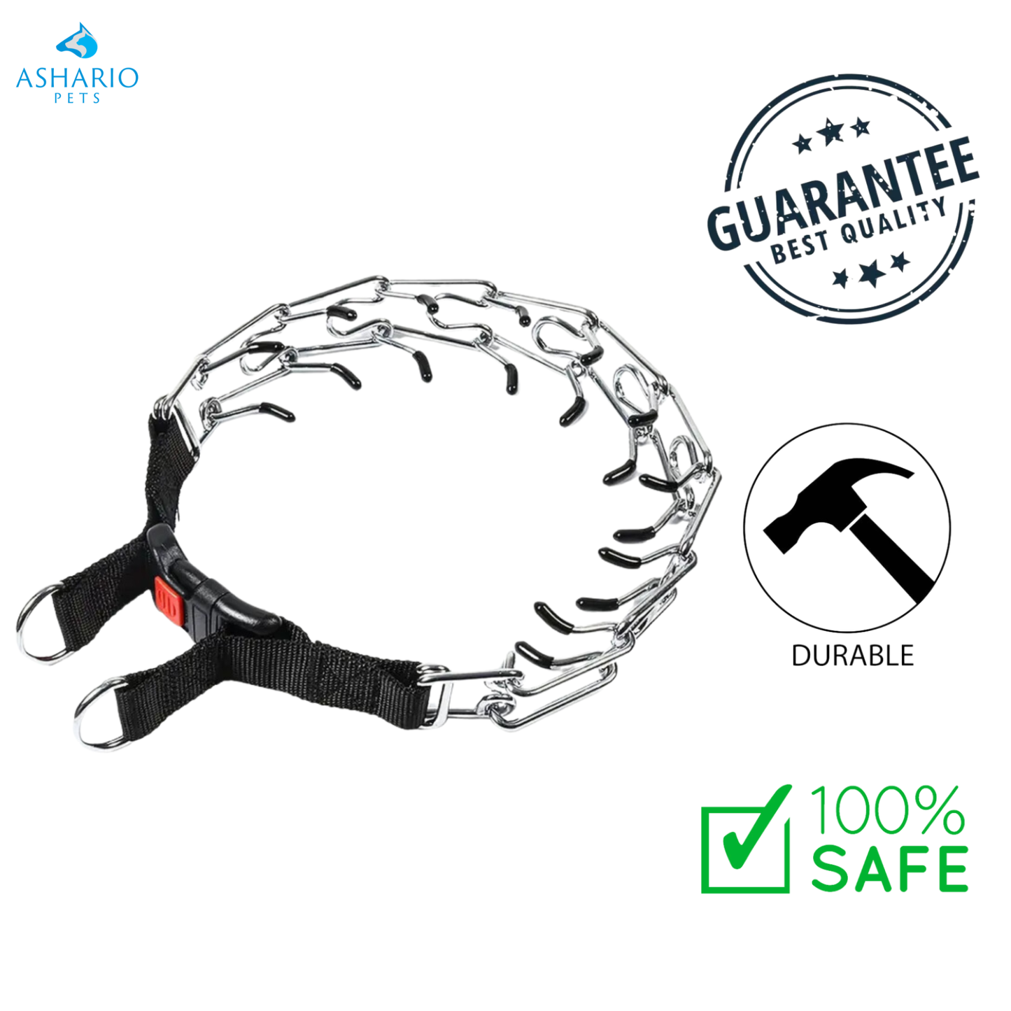 Ashario Pets - Quick Release Adjustable Prong Dog Collar With Buckle - Grey