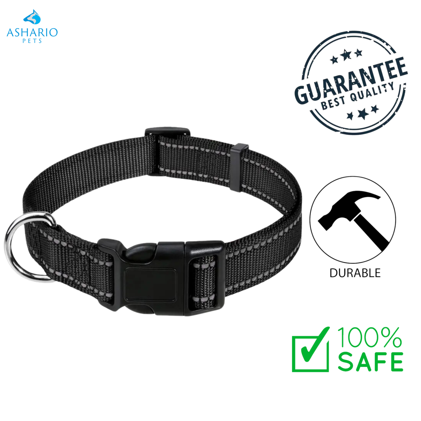 Ashario Pets - Collier pour chien en nylon réglable et réfléchissant - Très petit