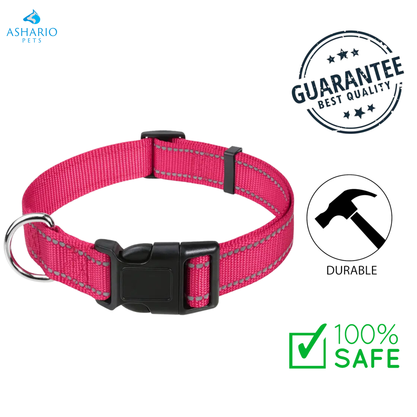 Ashario Pets - Collier pour chien en nylon réglable et réfléchissant - Très petit