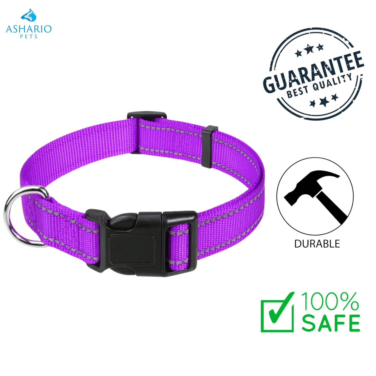 Ashario Pets - Collier pour chien en nylon réglable et réfléchissant - Grand