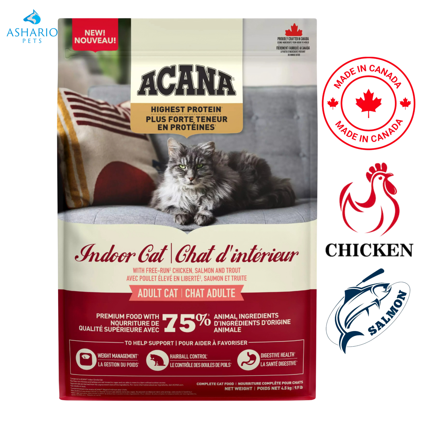 Acana - Nourriture sèche pour chats adultes d'intérieur à haute teneur en protéines - 4 lb