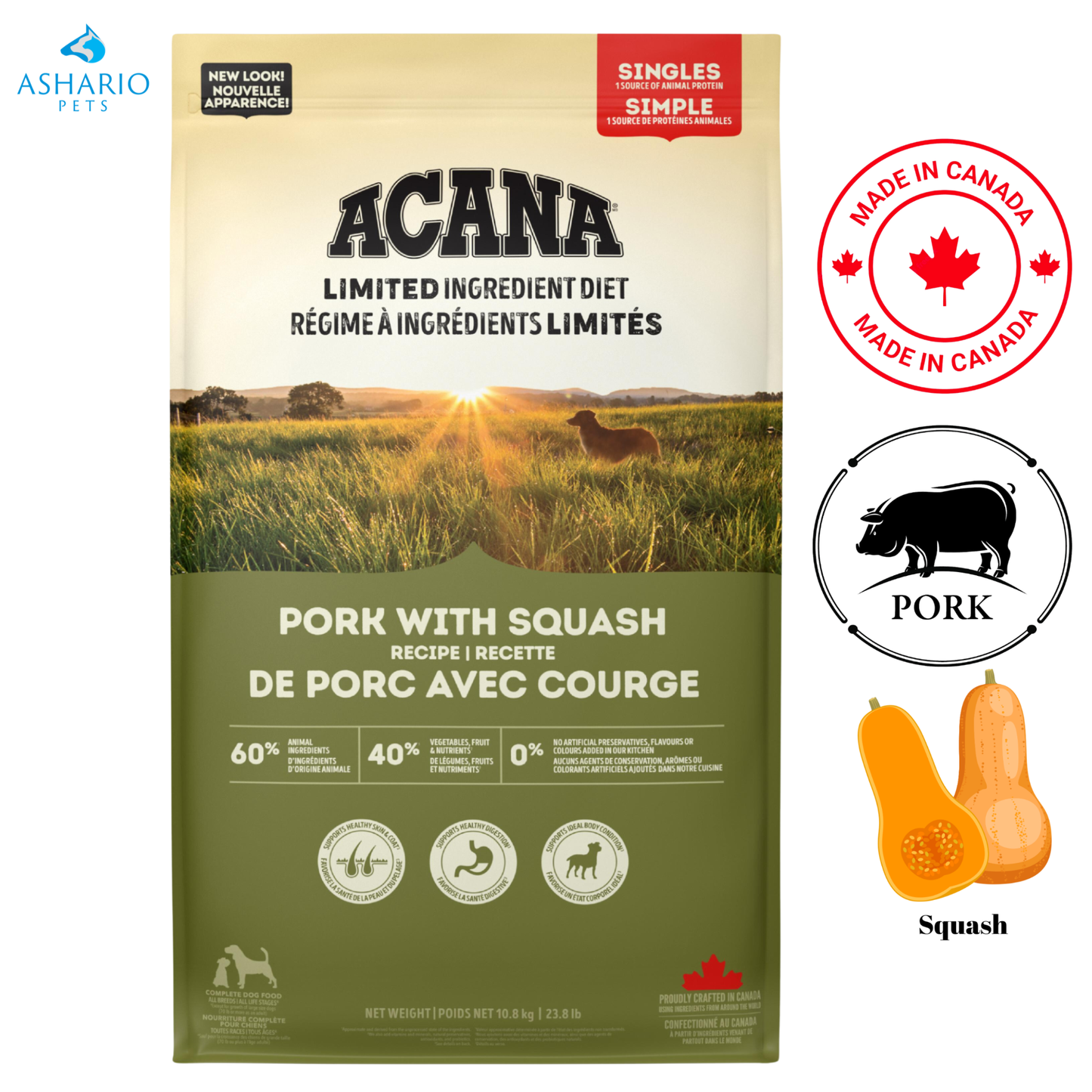 Acana - Croquettes pour chiens au porc et à la courge, ingrédients limités