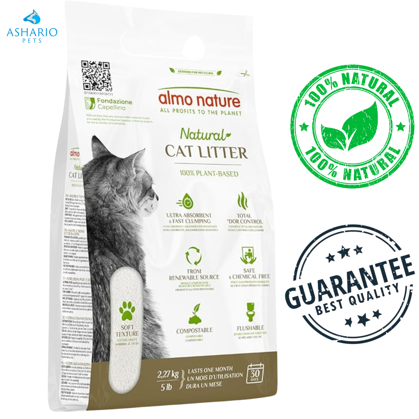 Almo Nature - Litière agglomérante à base de plantes pour chats - 5 lb
