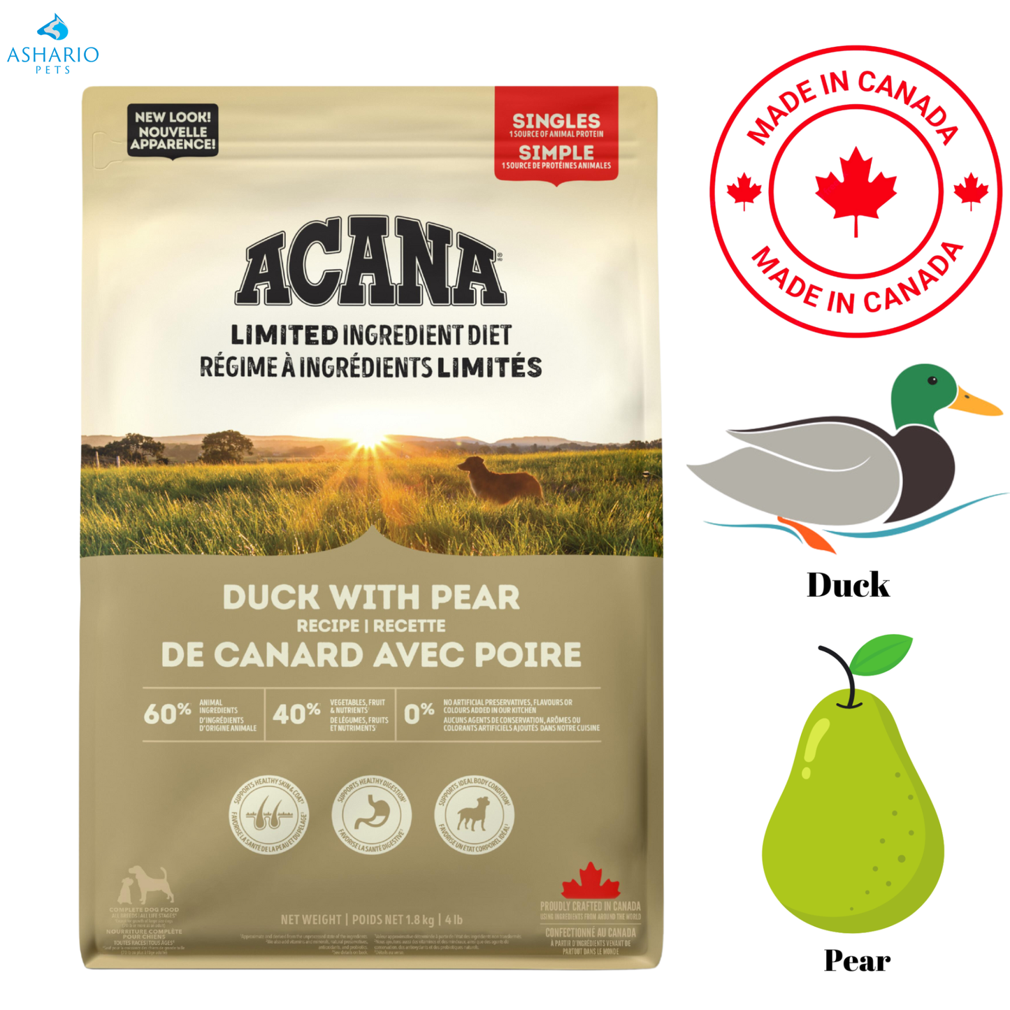 Acana - Croquettes pour chiens au canard et à la poire, ingrédients limités