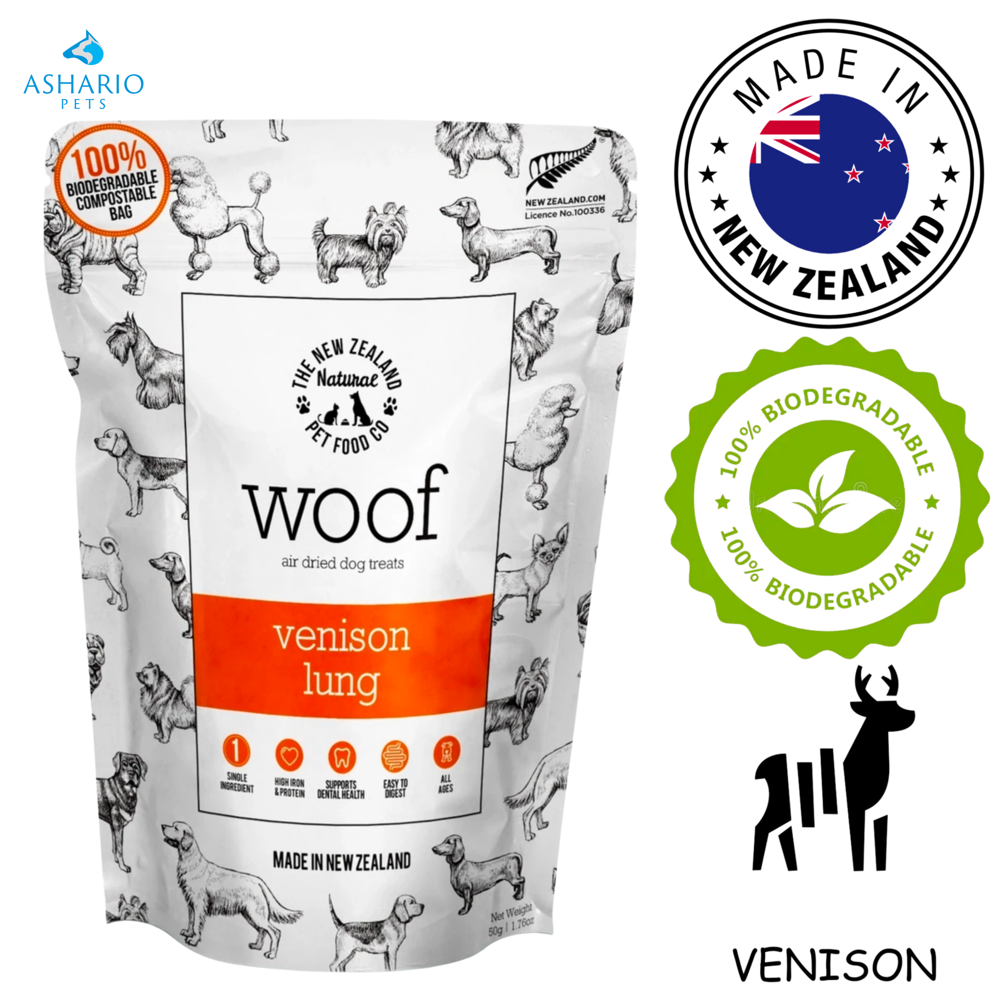 NZPF Woof - Venison Lung Air Dried Dog Treats — main