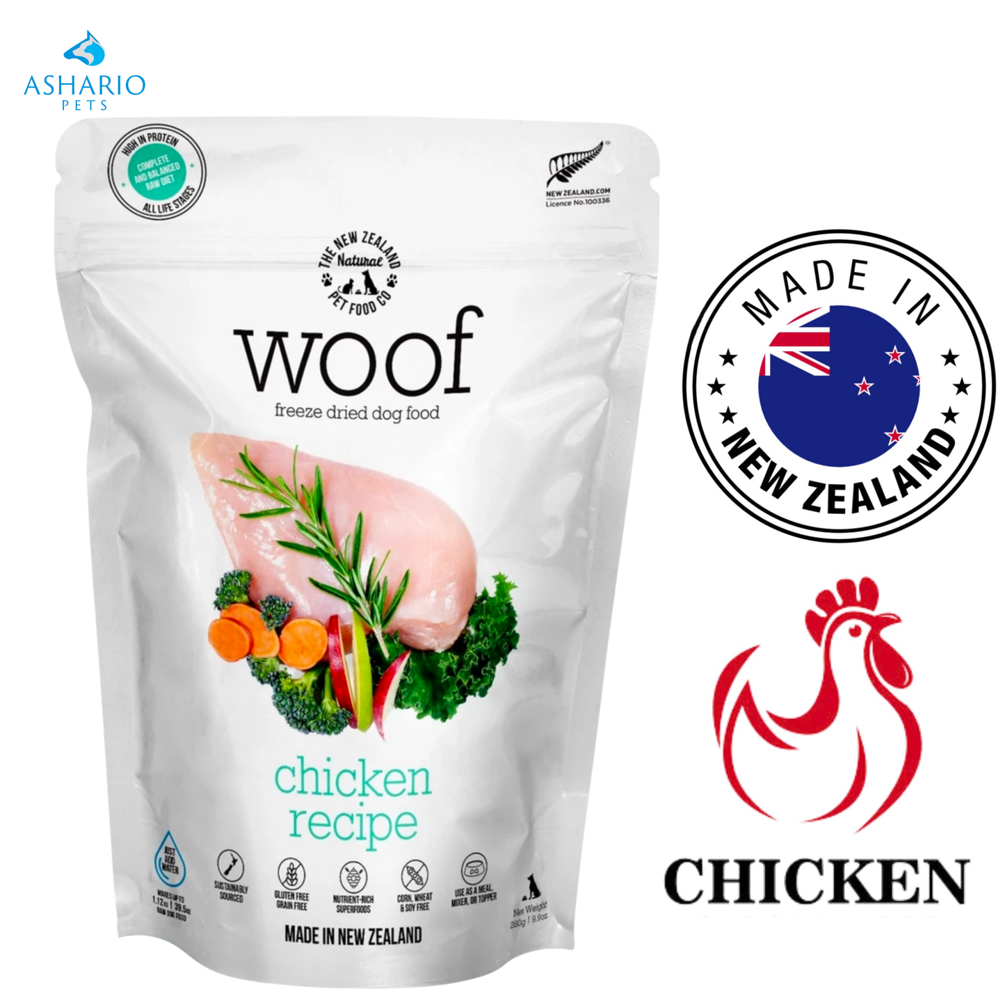 NZPF Woof - Nourriture lyophilisée au poulet pour chien - 280 grammes