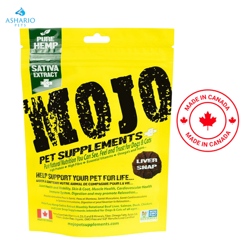 Compléments alimentaires pour animaux de compagnie MOJO - avec friandises aromatisées au foie de chanvre - 62 grammes