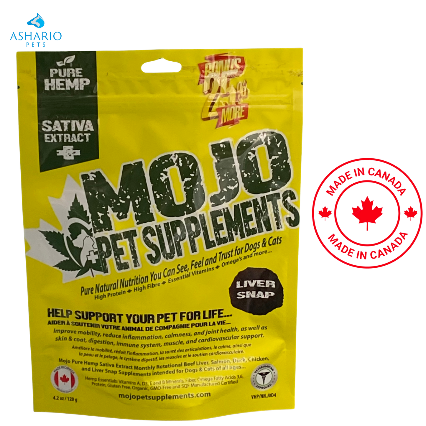 MOJO 宠物补充剂 - 含大麻肝脆味零食 - 62 克