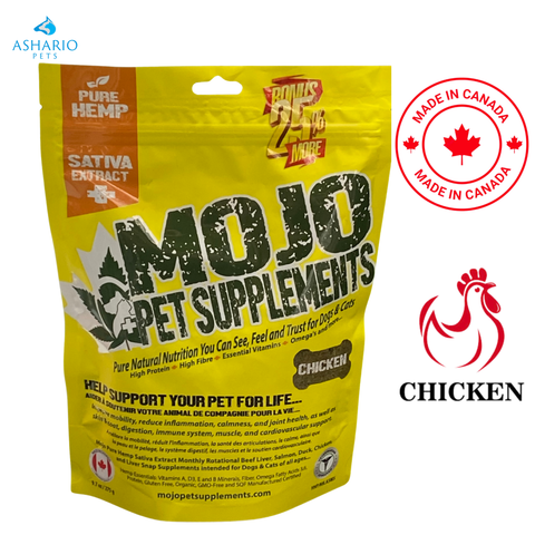 Compléments alimentaires pour animaux de compagnie MOJO - Friandises aromatisées au poulet et au chanvre - 275 grammes