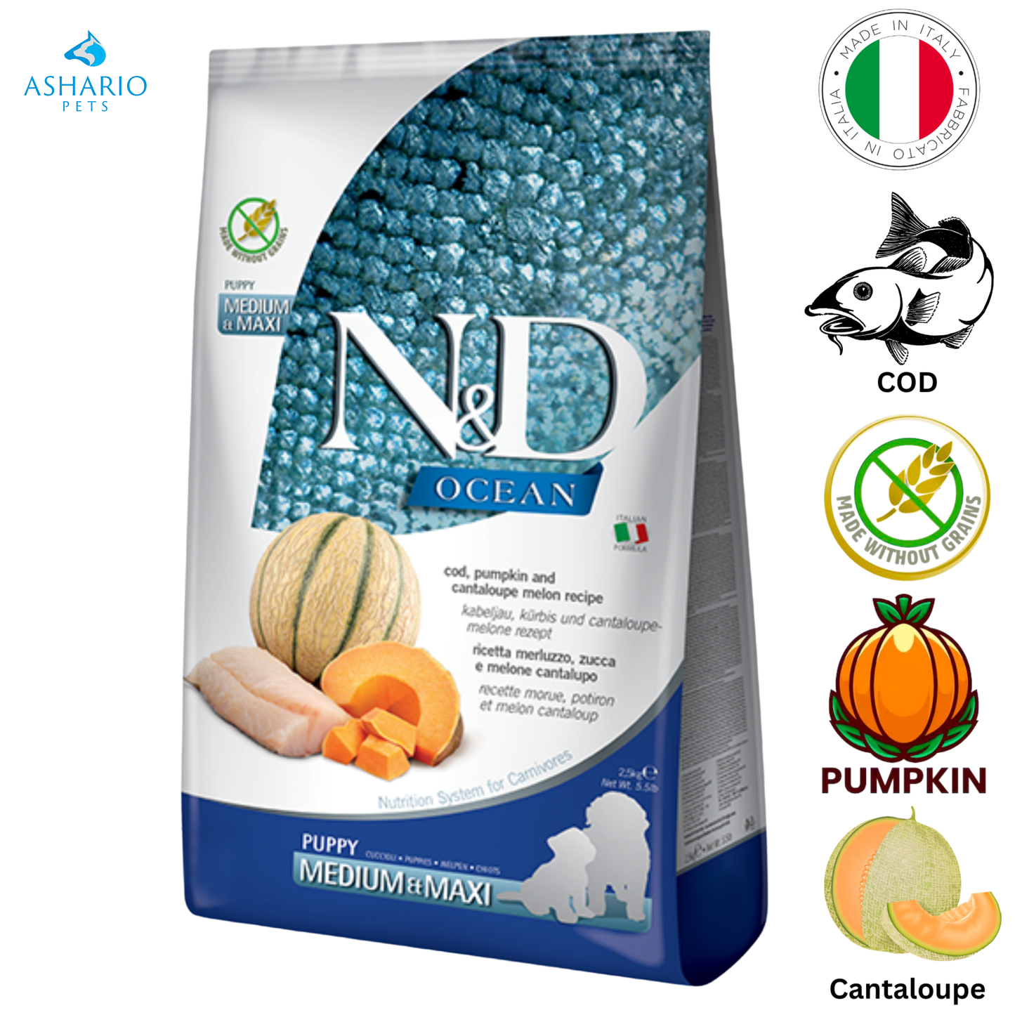 Farmina - Ocean Cod & Cantaloupe Medium & Maxi Puppy Dry Dog Food