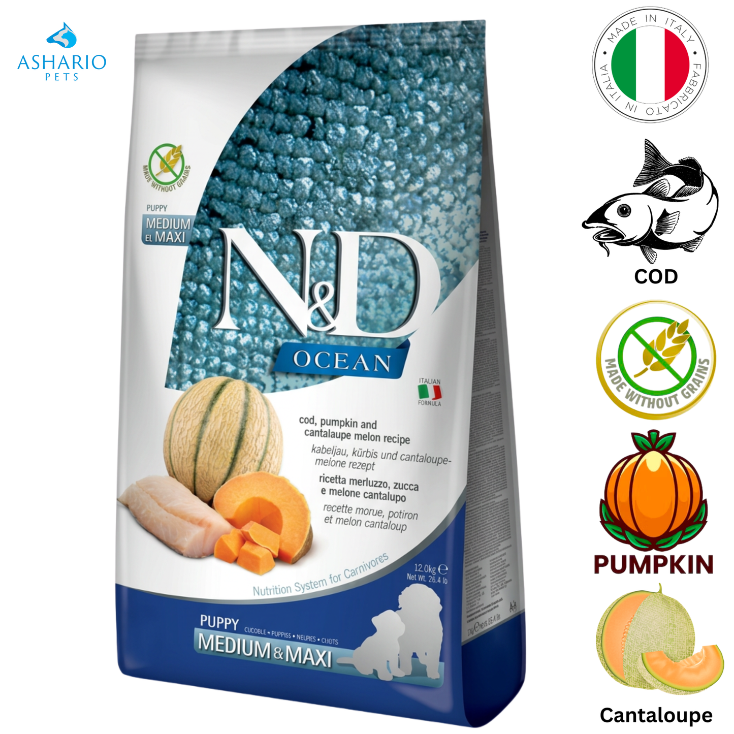 Farmina - Ocean Cod & Cantaloupe Medium & Maxi Puppy Dry Dog Food