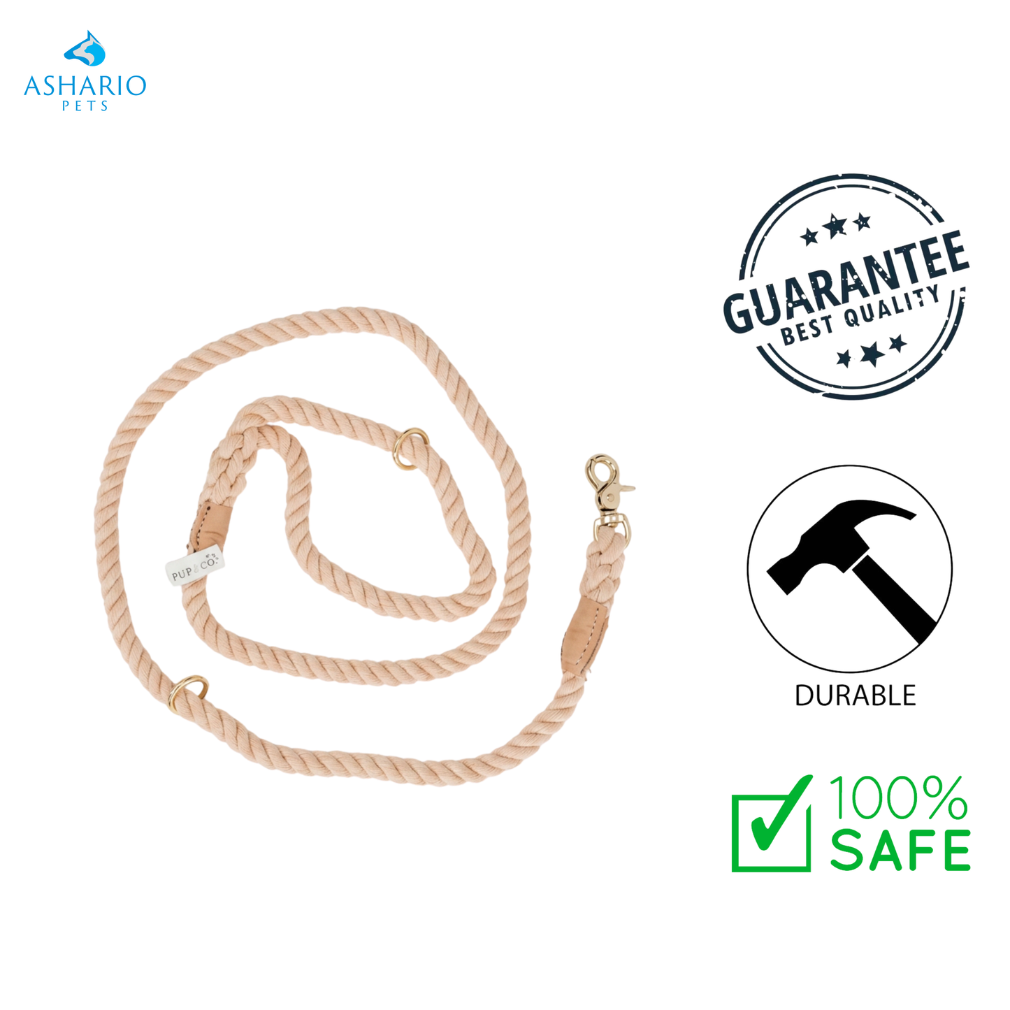 Dexypaws - Laisse pour chien en corde de coton mains libres noire