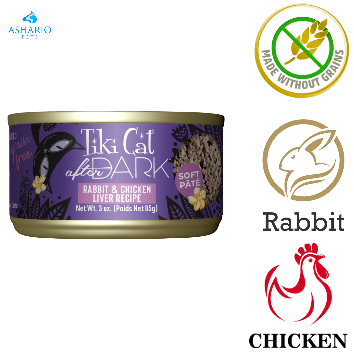 Tiki Cat - Nourriture pour chats en conserve After Dark au foie de lapin et de poulet - 85 g