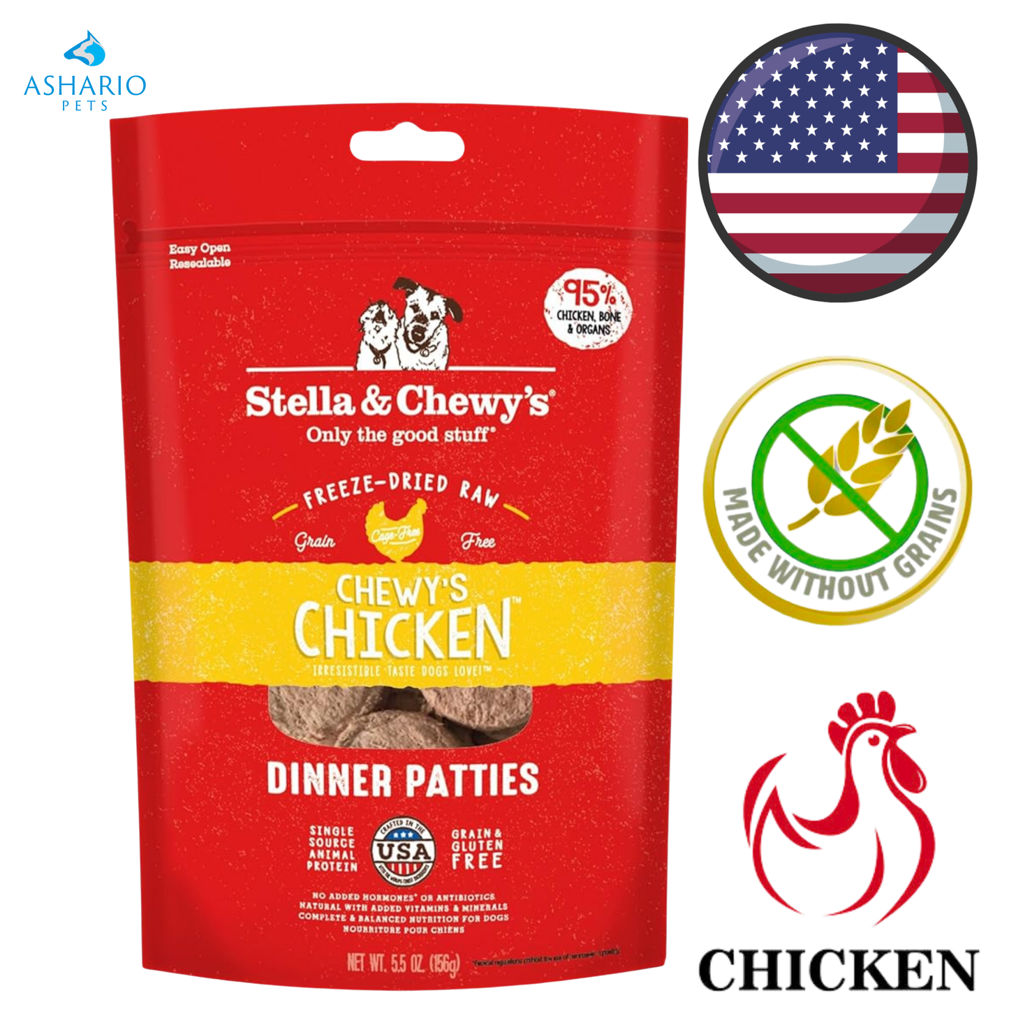 Stella &amp; Chewy's - Croquettes de poulet lyophilisées pour chiens - 150 g