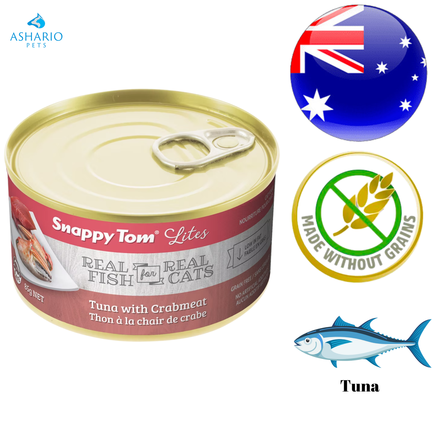Snappy Tom - Nourriture pour chats en conserve Lites au thon et au crabe - 3 oz