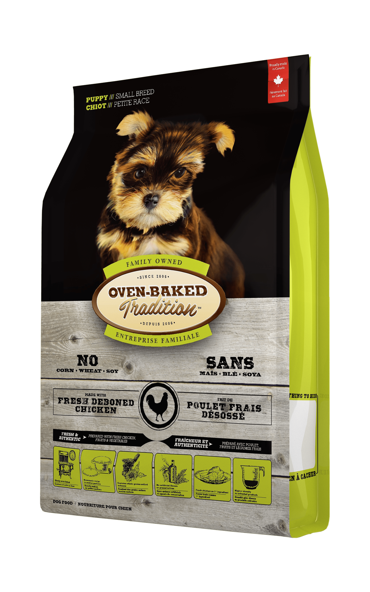 A 5 lb bag of Oven-Baked Tradition Puppy Small Breed Chicken Dry Dog Food, crafted with high-quality chicken and tailored for the nutritional needs of small breed puppies.