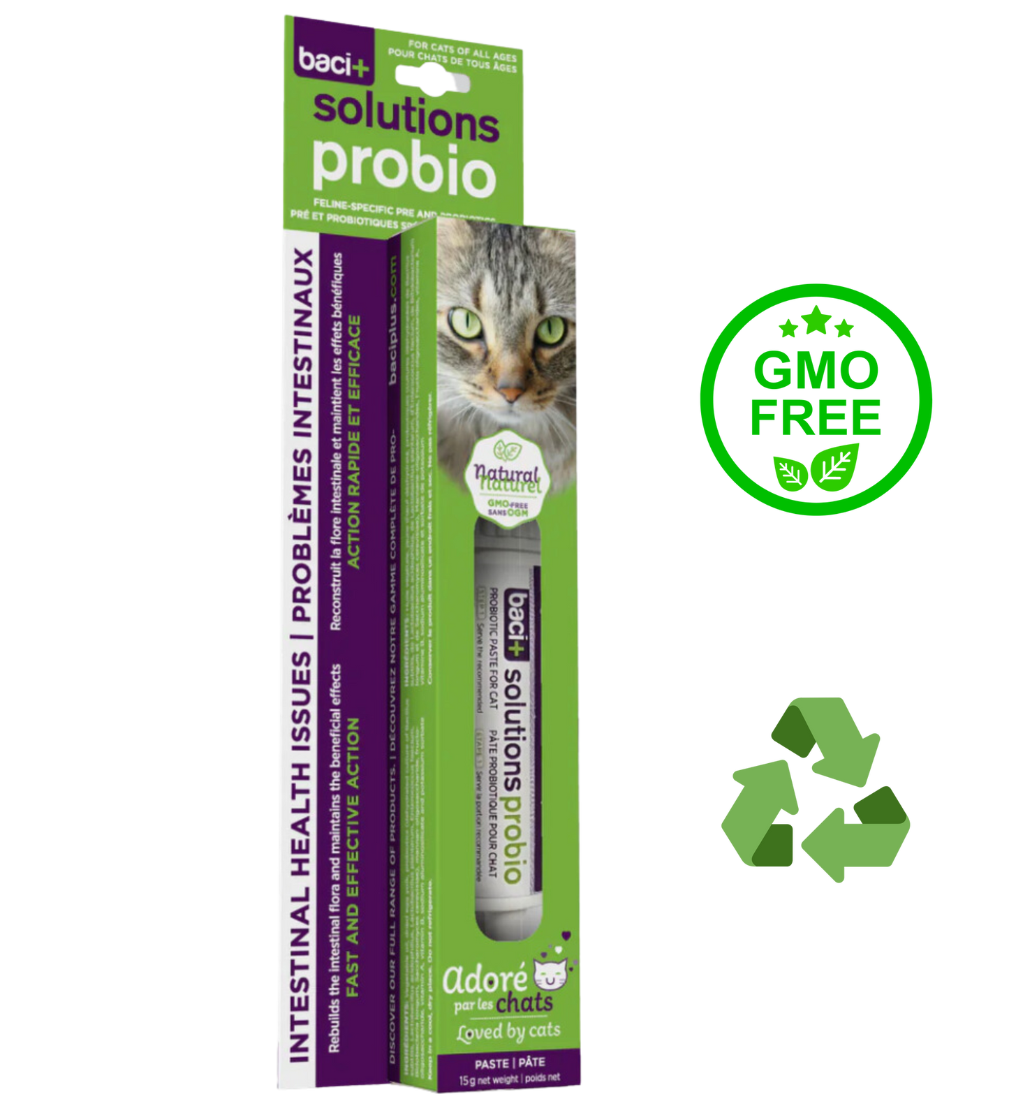 Baci+ Solutions Probio Intestinal Health Paste for Cats 15 Grams, specialized probiotic supplement supports gut flora and digestion, regulates stools, promotes healthy skin, coat, and immune system