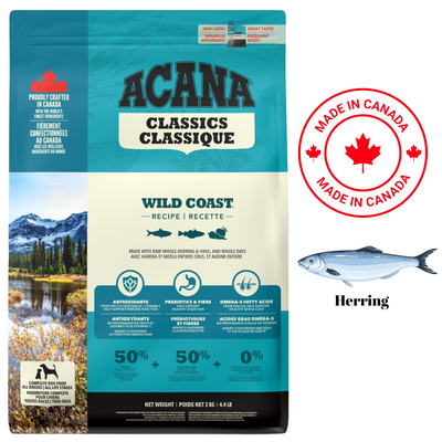 Acana Wild Coast dog food with fish ingredients and high protein for healthy canine nutrition