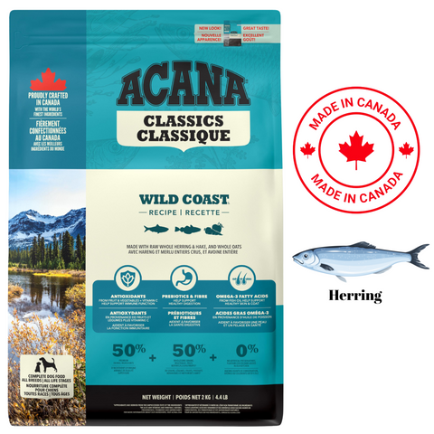 Acana Wild Coast dog food with fish ingredients and high protein for healthy canine nutrition