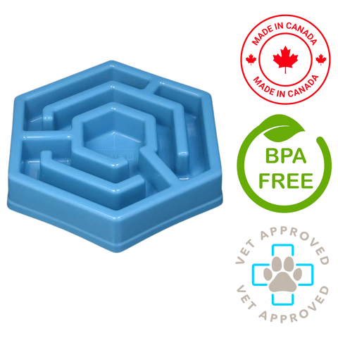 Aikiou blue hexa slow feeder dog bowl with maze design for slow eating and BPA free material
