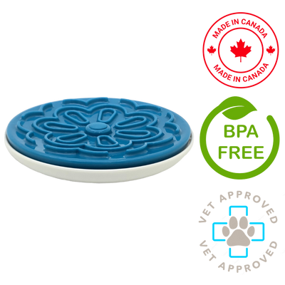 Aikiou blue slow feeder for dogs with flower pattern, BPA free and made in Canada, vet approved