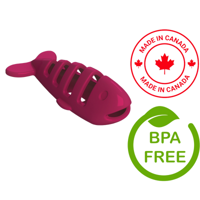 Aikiou pink fish cat toy made in Canada with BPA free safe materials for cats