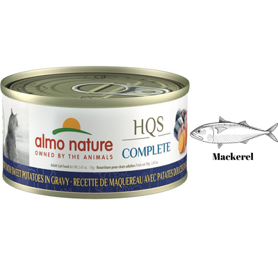 Almo nature mackerel and sweet potato cat food canned wet food with mackerel illustration