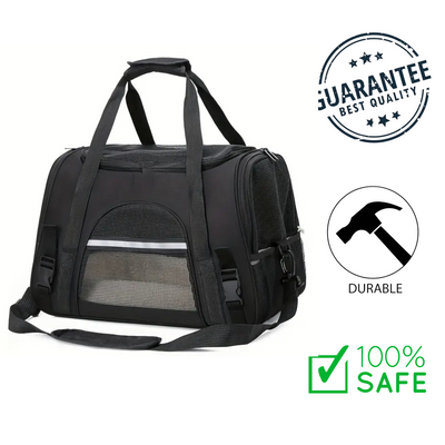Ashario black portable pet travel carrier bag with durable design and safety features for cats